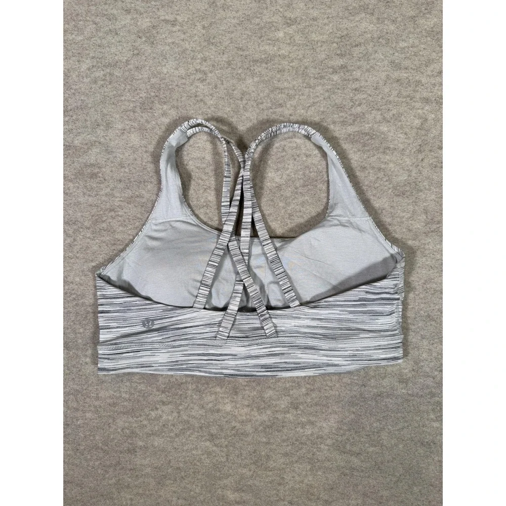 Lululemon Sports Bra Womens 10 Gray Stripe Strappy Crossback Yoga Gym Running